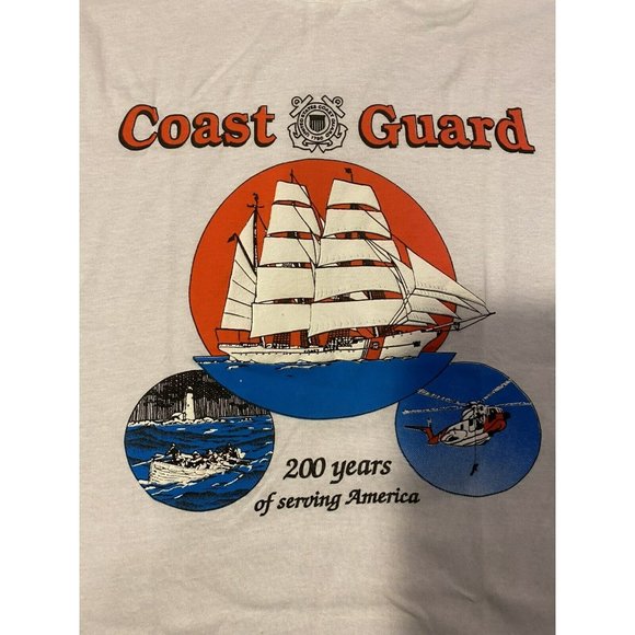 Vintage White US Coast Guard 200 Years Screen Stars Tag Mens Size Large USA Made - Picture 3 of 7